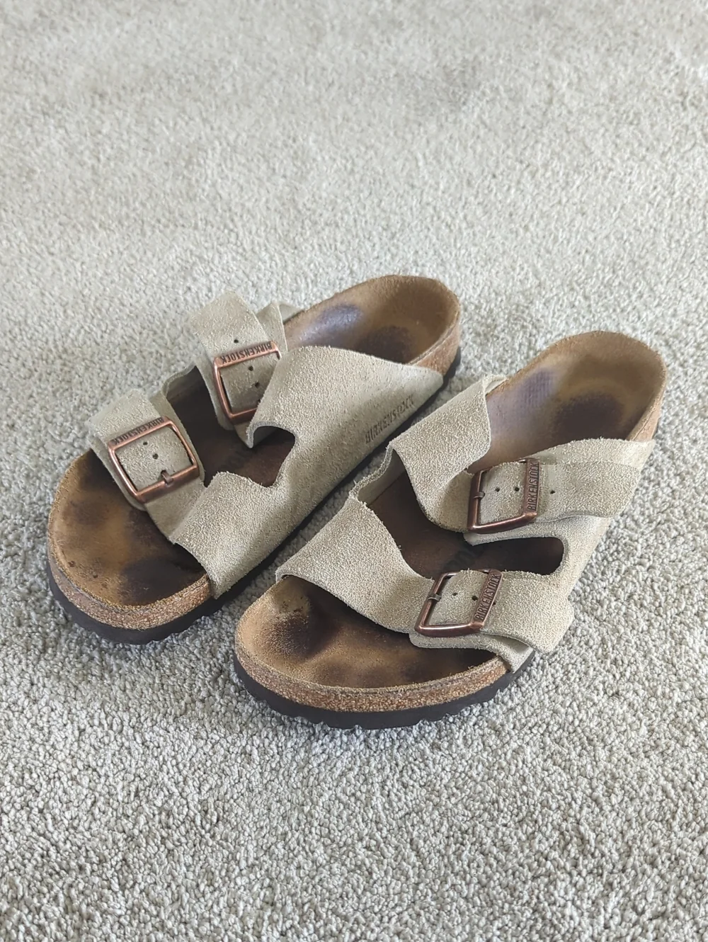Birkenstock Men's Suede Two-Strap Sandals in Taupe
